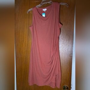 AVLN Studio Ribbed Ruched Bodycon Dress Rust XL